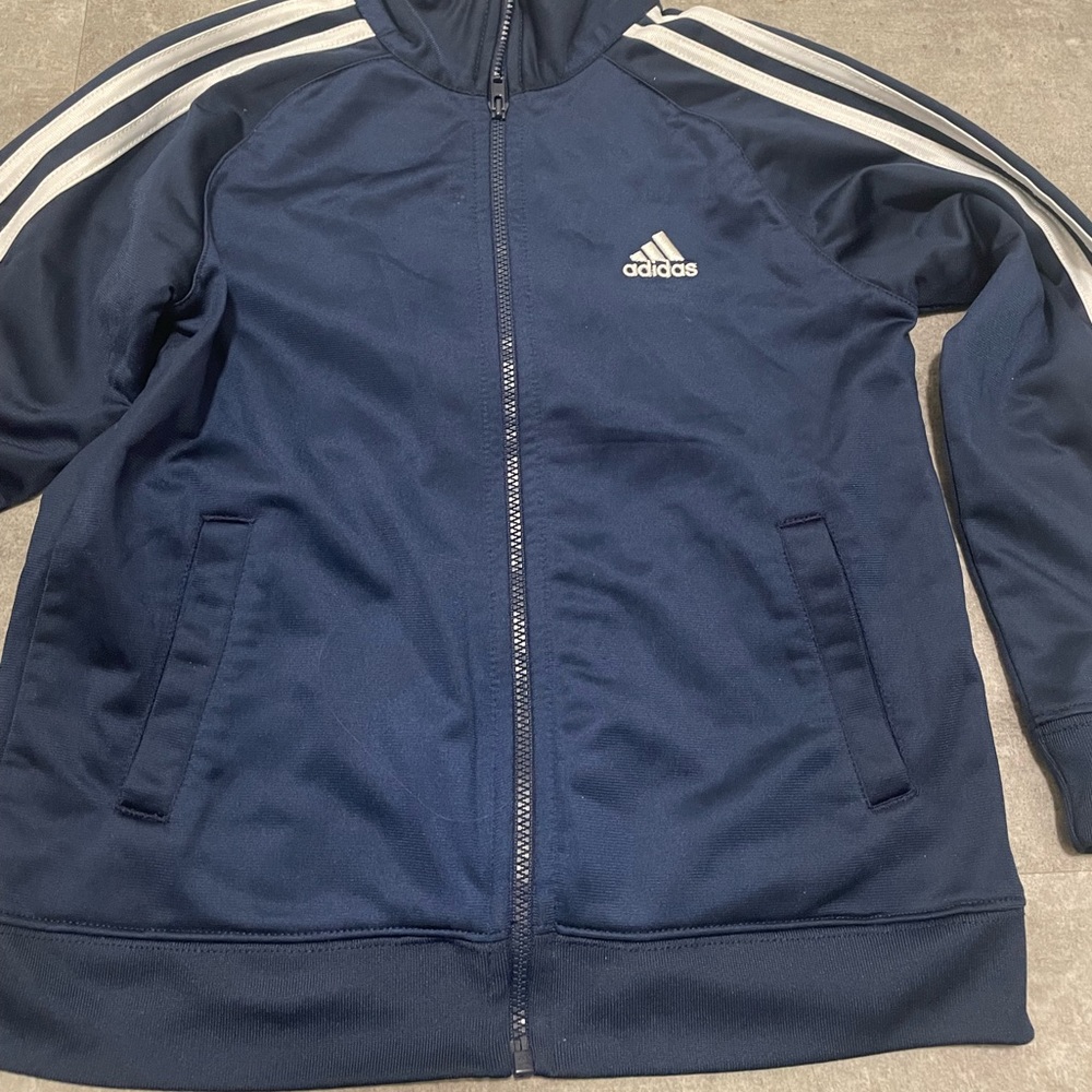 adidas zip up track jacket | navy blue | youth size 6